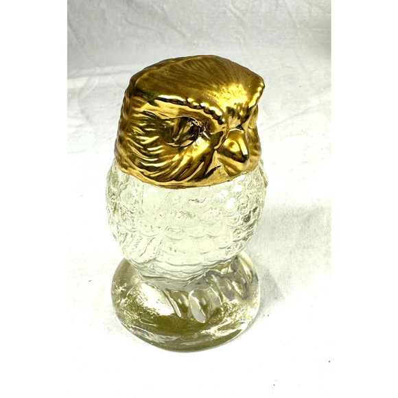 Glass Owl Paperweight figurine Gold Painted Head 3.75" Heavy - Picture 5 of 6